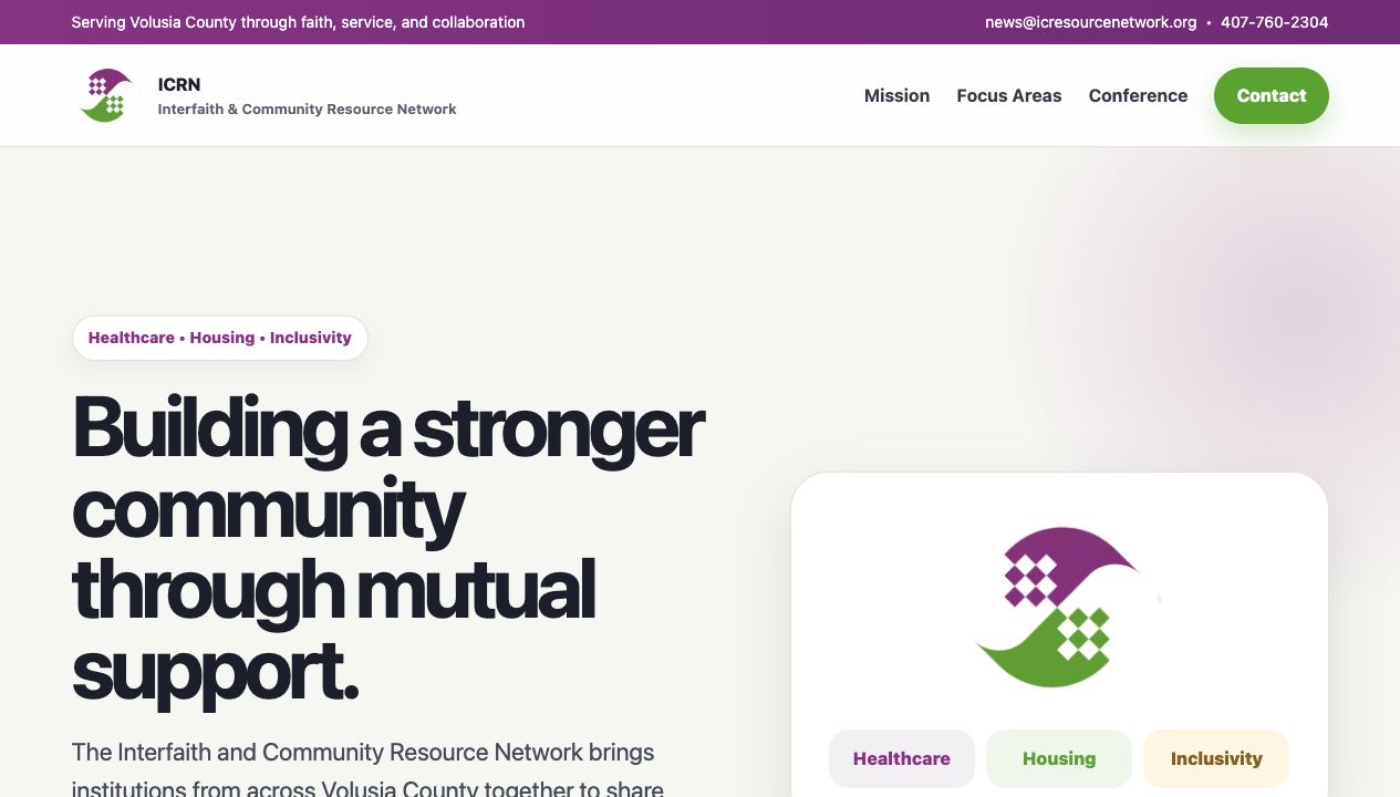 Interfaith and Community Resource Network website preview